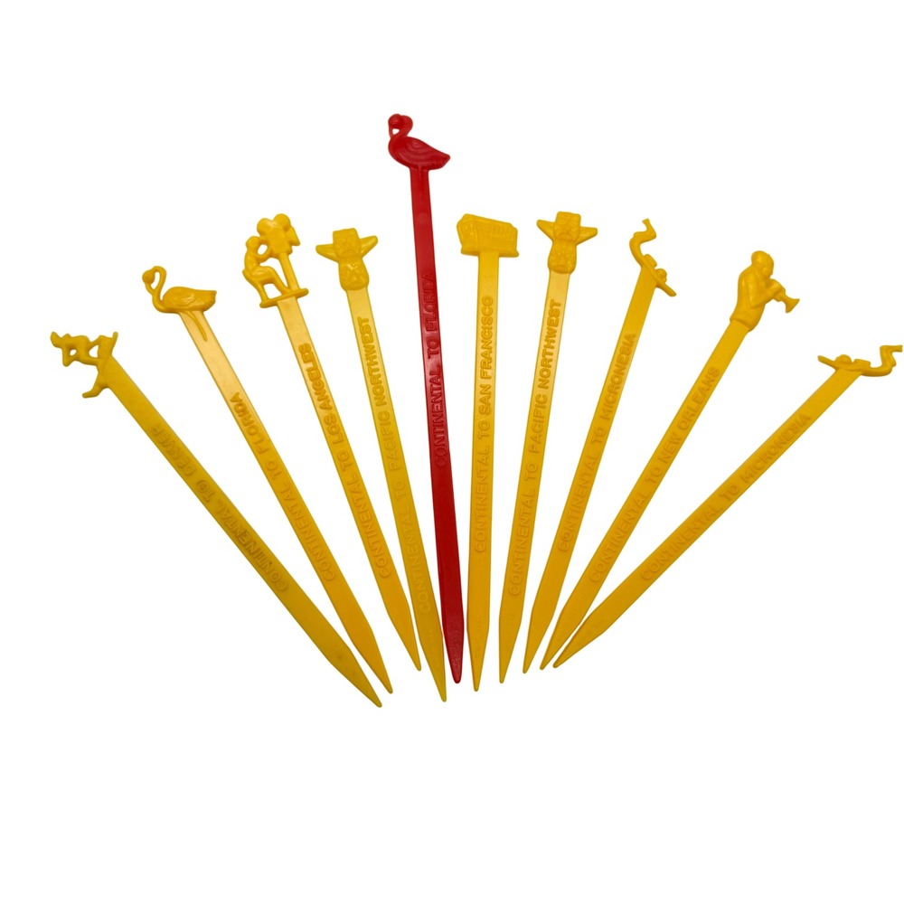 VTG Continental Airlines Swizzle Sticks Lot 11 Plastic Drink Stirrers Tiki